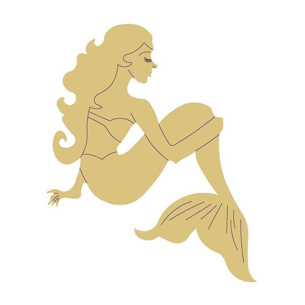 Design By Line Sitting Mermaid MDF Cutout Silhouette - Unfinished For DIY