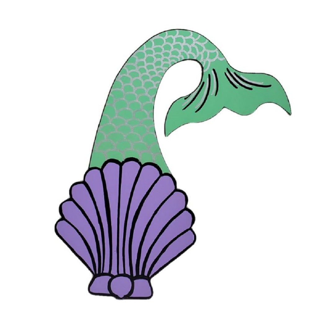 Design By Line Mermaid Tail MDF Cutout Silhouette With Seashell Base - Unfinished For DIY