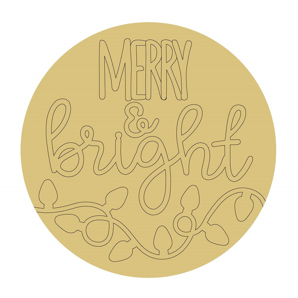 Design By Line Round MDF Cutout Merry And Bright - Unfinished For DIY