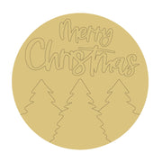 3D Round MDF Cutout Merry Christmas With Trees - Unfinished For DIY