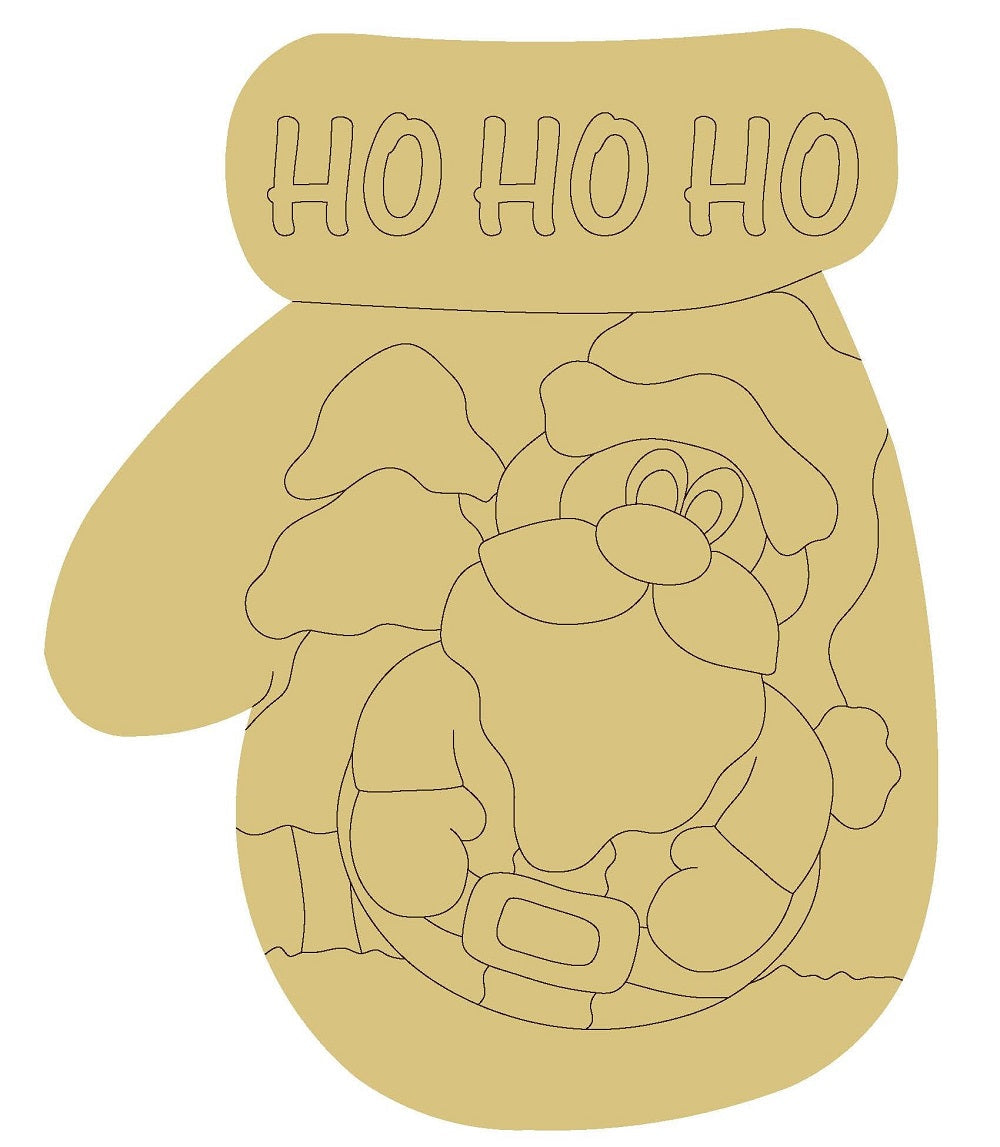 Design By Line Mitten MDF Cutout Santa, HO HO HO - Unfinished For DIY