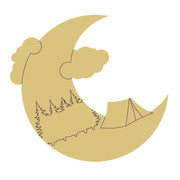 Design By Line Crescent Moon MDF Cutout Camp Scene With Trees And Tent - Unfinished For DIY