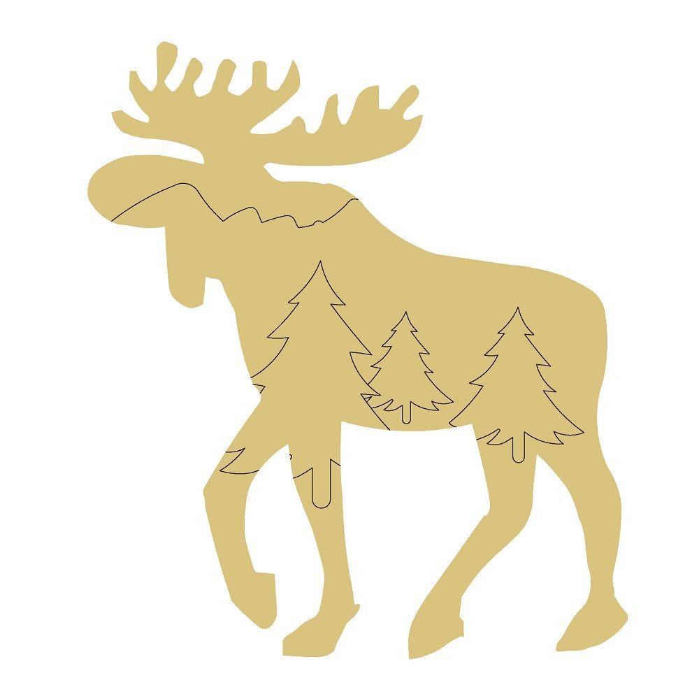 Design By Line Moose MDF Cutout Forest Scene Inside Silhouette - Unfinished For DIY