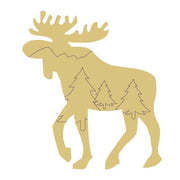Design By Line Moose MDF Cutout Forest Scene Inside Silhouette - Unfinished For DIY