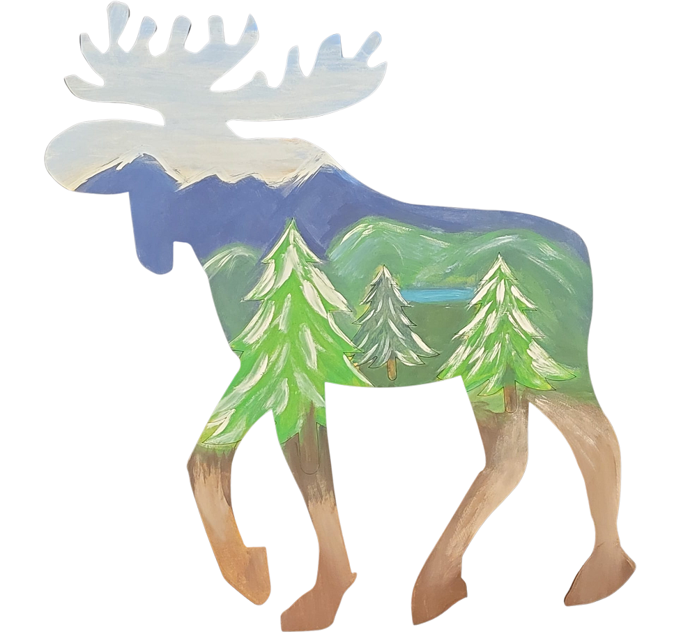 Design By Line Moose MDF Cutout Forest Scene Inside Silhouette - Unfinished For DIY