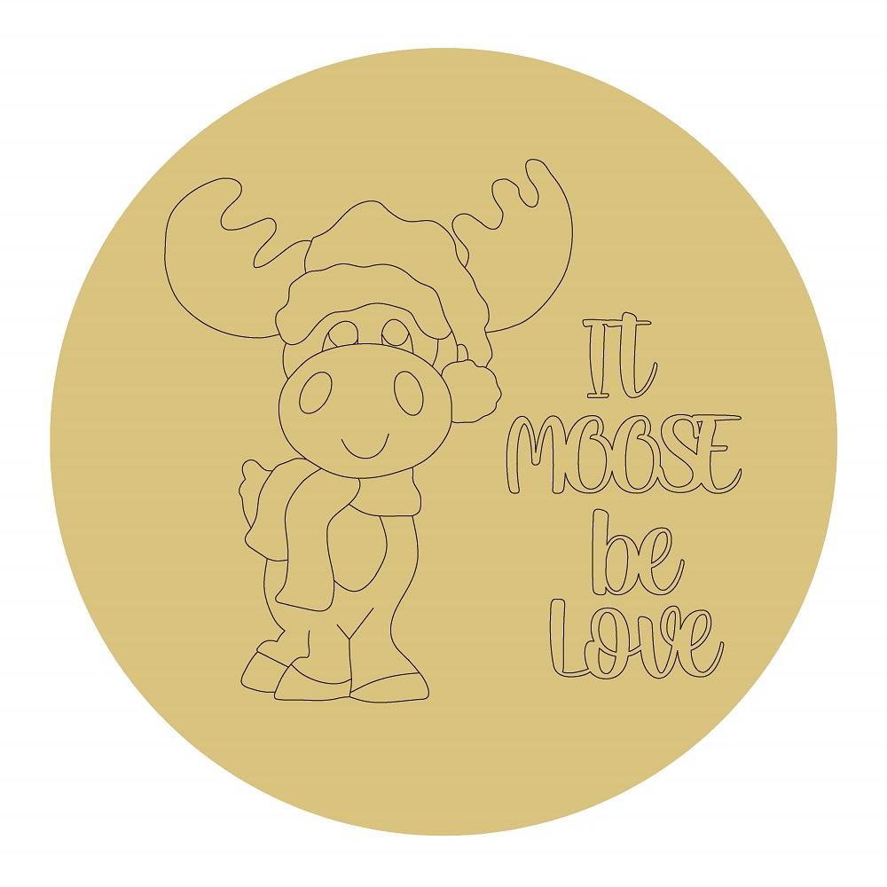 Design By Line Round MDF Cutout Animal With Santa Hat And Scarf - It Moose Be Love - Unfinished For DIY