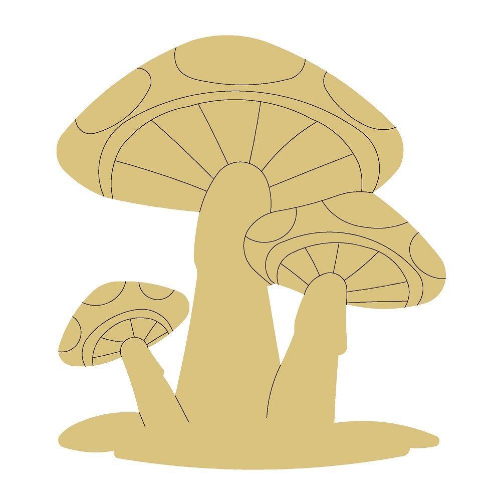 Design By Line Mushroom MDF Cutout Mushroom Trio Line Art - Unfinished For DIY