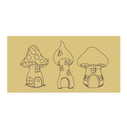 Design By Line Rectangle MDF Cutout Three Mushroom House Silhouettes - Unfinished For DIY