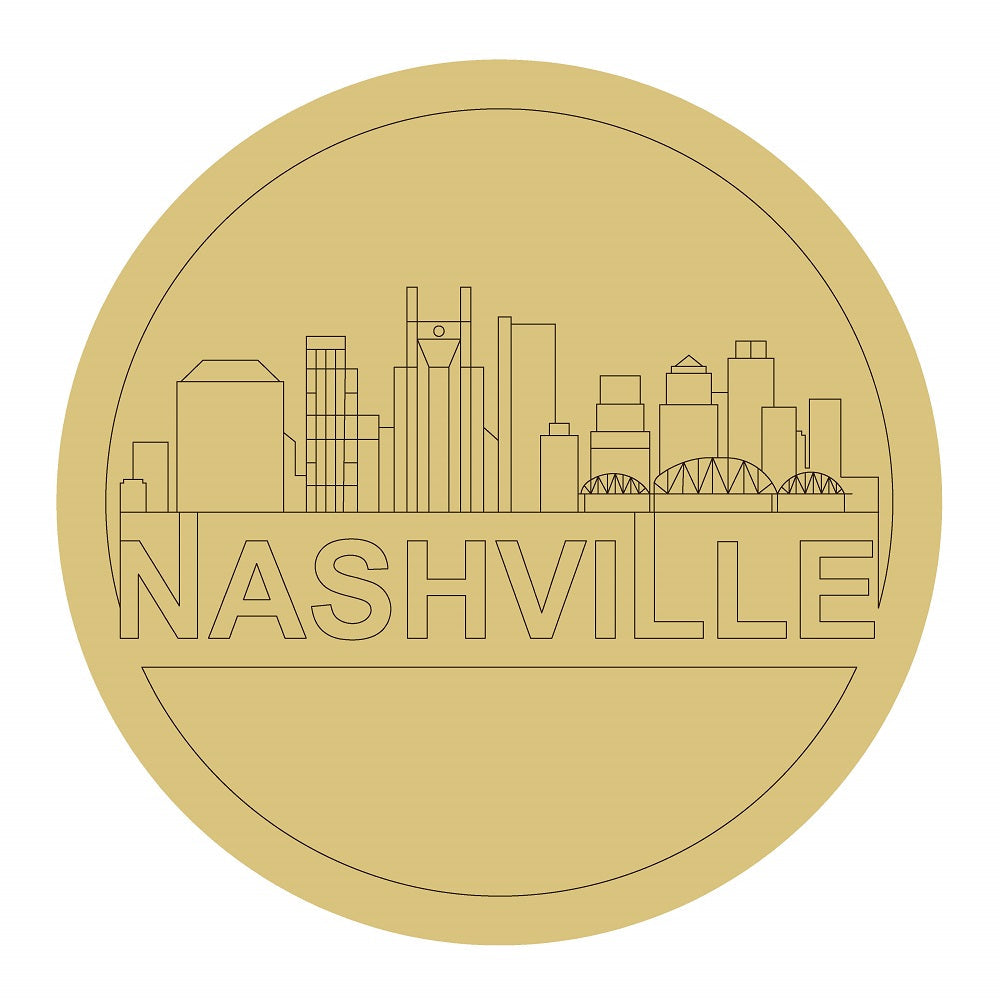 Design By Line Round MDF Cutout Nashville Skyline Silhouette - Unfinished For DIY