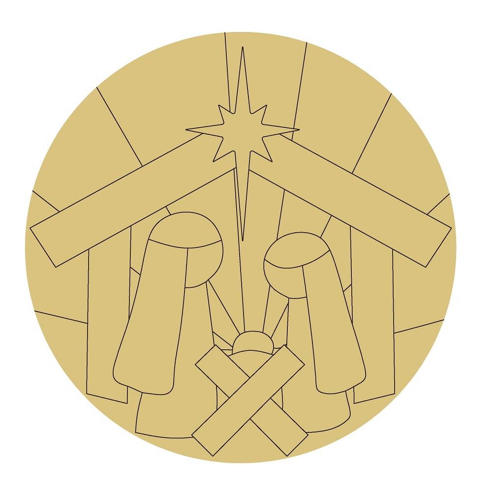 Design By Line Round MDF Cutout Nativity Scene Style 2 - Unfinished For DIY