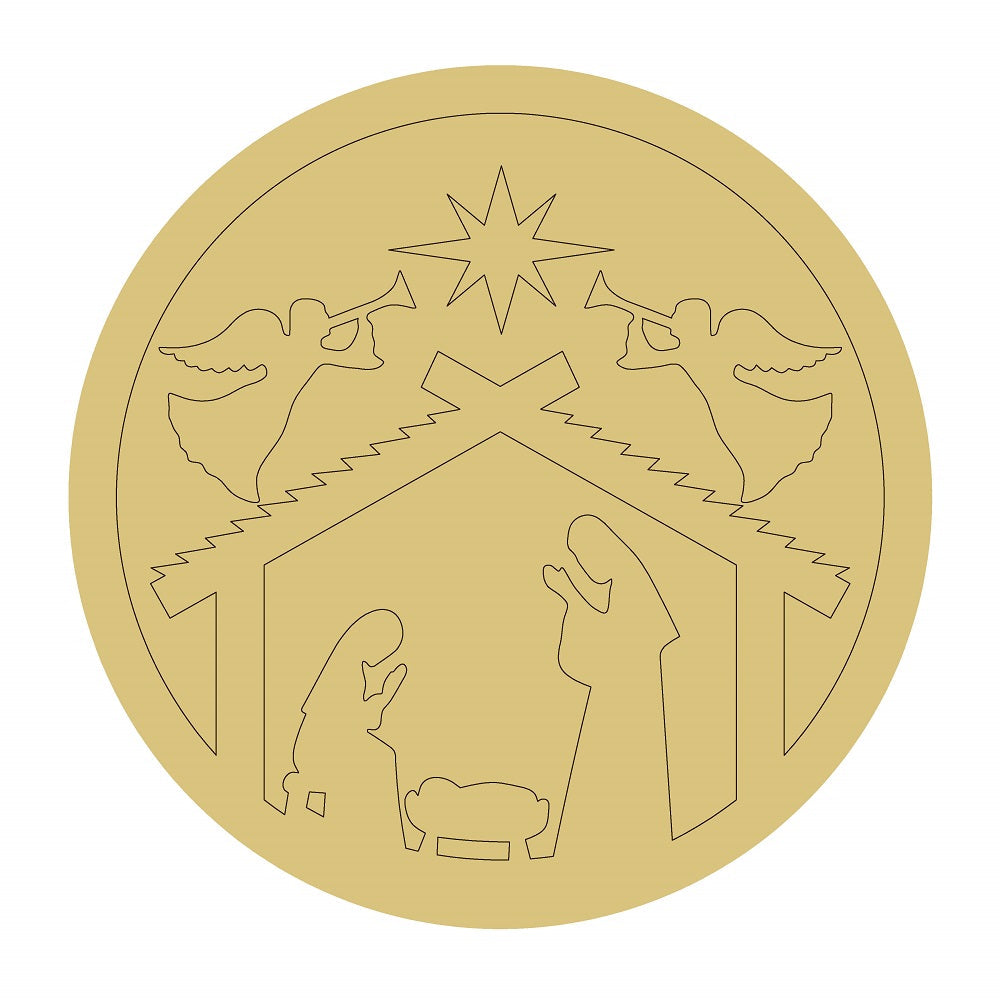 Design By Line Round MDF Cutout Nativity Scene Style 4 - Unfinished For DIY