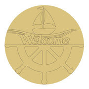 Design By Line Round MDF Cutout Welcome Sailboat Wheel - Unfinished For DIY