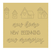 Design By Line Square House Silhouette MDF Cutout Scripted New Home And New Beginnings Message - Unfinished For DIY
