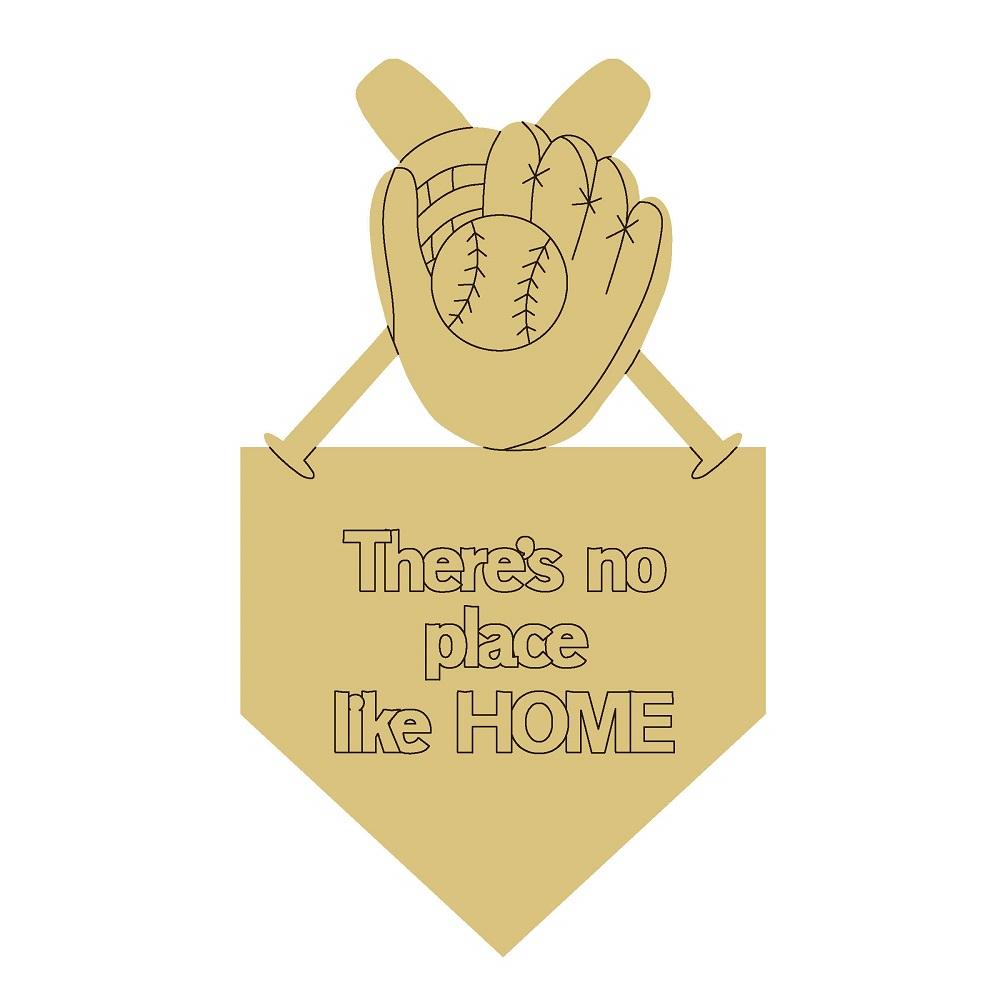 Design By Line Pennant MDF Cutout There's No Place Like Home Baseball Glove And Ball With Bats - Unfinished For DIY
