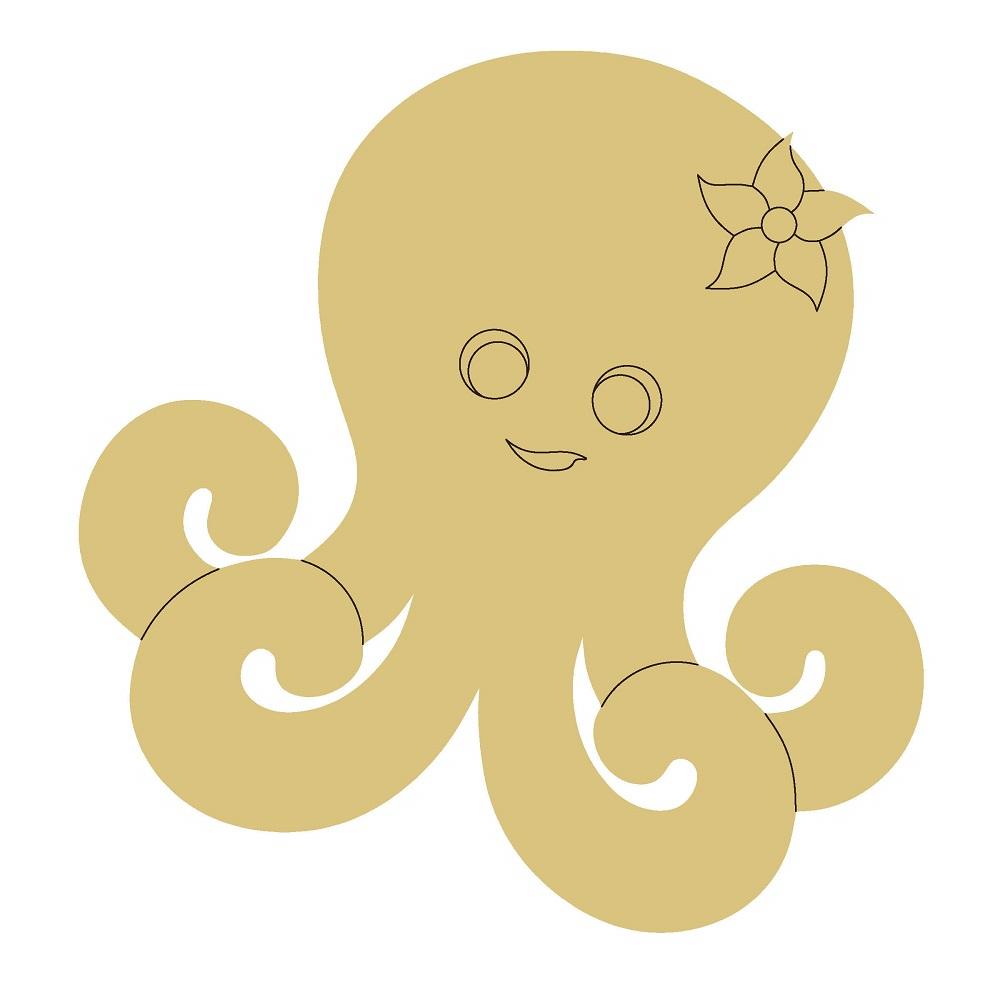Design By Line Octopus MDF Cutout With Flower On Head - Unfinished For DIY