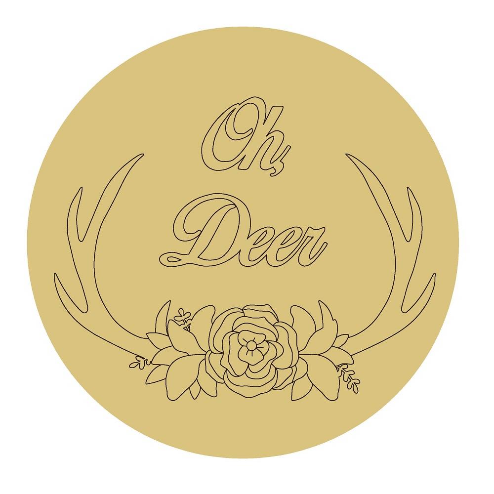 Design By Line Round MDF Cutout Oh Deer Floral Bouquet With Antlers - Unfinished For DIY