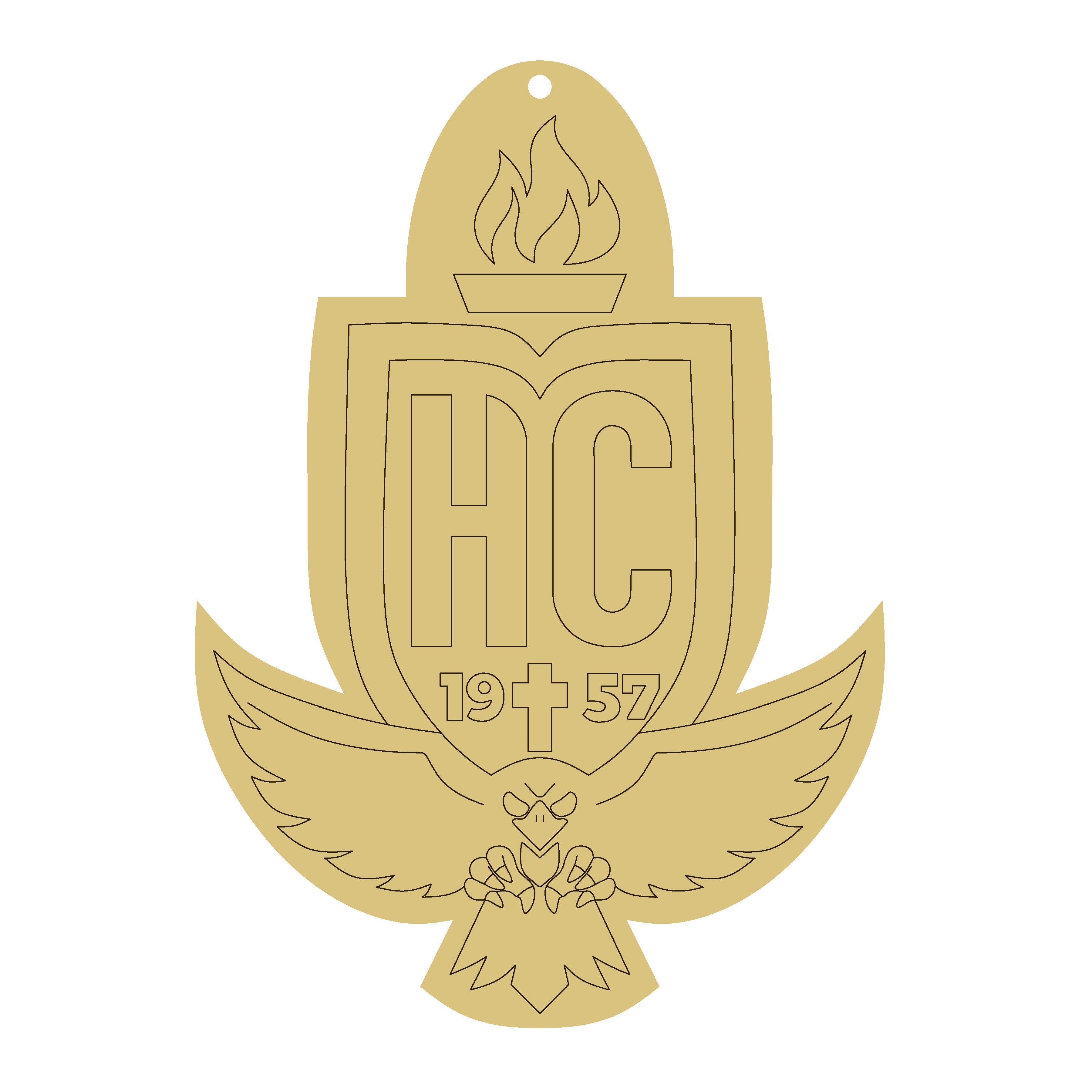 Design By Line Shield MDF Cutout HC Crest With Wings 1957 Flame Ornament - Unfinished For DIY