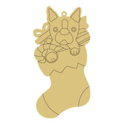 Design By Line Stocking Ornament MDF Cutout Dog In Stocking With Bone - Unfinished For DIY