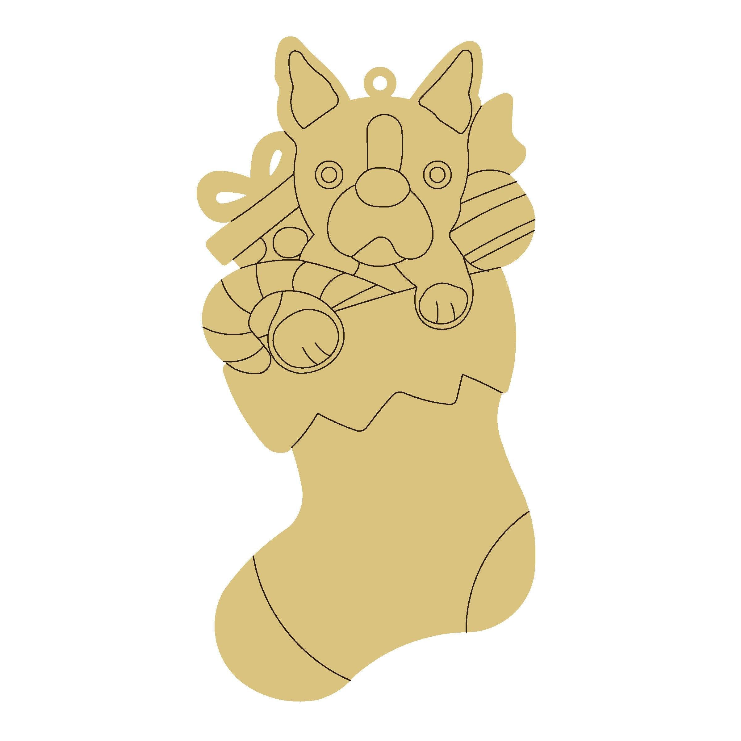 Design By Line Stocking Ornament MDF Cutout Dog In Stocking With Bone - Unfinished For DIY