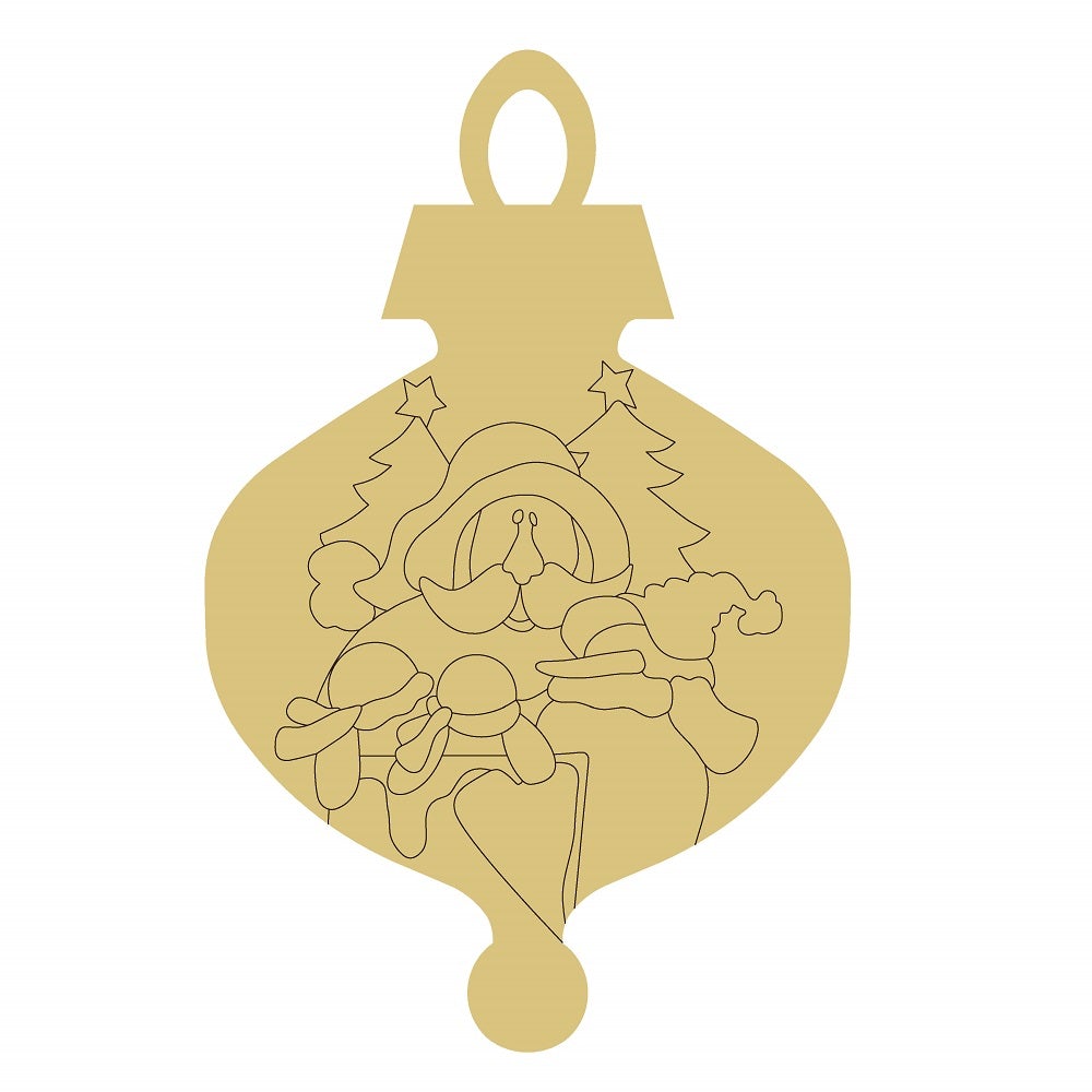 Design By Line Ornament MDF Cutout Santa Claus With Christmas Trees And Gifts - Unfinished For DIY