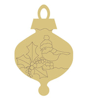 Design By Line Ornament MDF Cutout Cardinal On Holly Branch - Unfinished For DIY