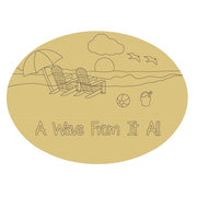 Design By Line Oval MDF Cutout A Wave From It All Beach Scene With Umbrella And Chairs - Unfinished For DIY