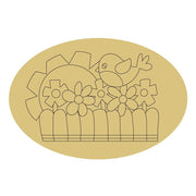 Design By Line Oval MDF Cutout Bird On Fence Floral Scene - Unfinished For DIY