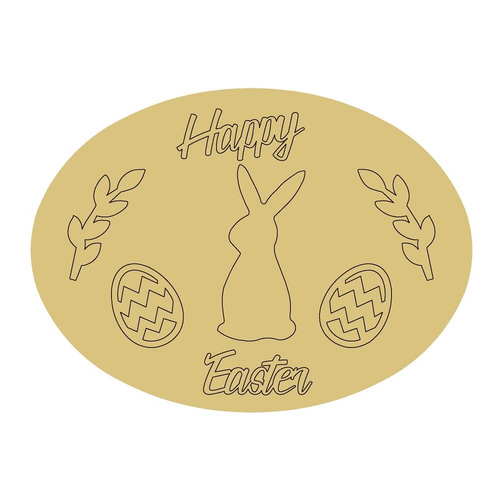 Design By Line Oval MDF Cutout Happy Easter Bunny & Eggs Laurel Design - Unfinished For DIY