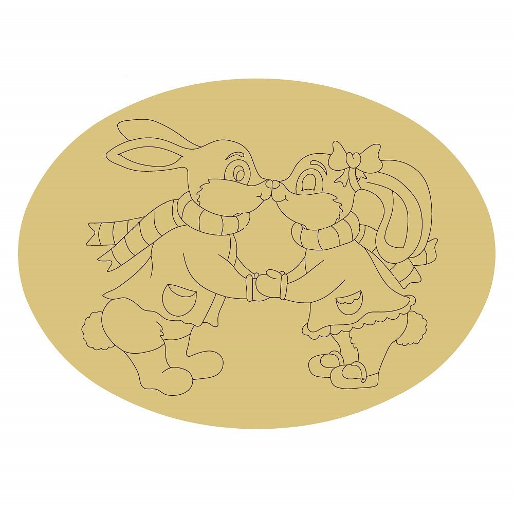 Design By Line Oval MDF Cutout Kissing Rabbits - Unfinished For DIY