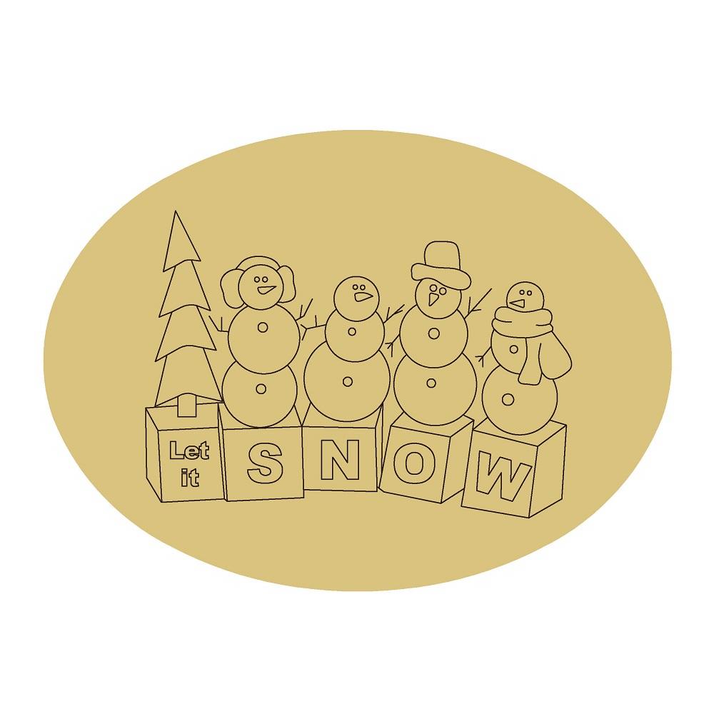 Design By Line Oval MDF Cutout Let It Snow Snowmen On Blocks With Tree - Unfinished For DIY