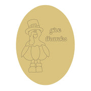 Design By Line Oval MDF Cutout Thankful Turkey With Give Thanks Script And Pilgrim Hat - Unfinished For DIY