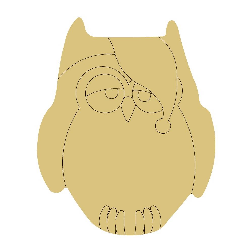 Design By Line Owl MDF Cutout Sleepy Owl Night Cap  - Unfinished For DIY