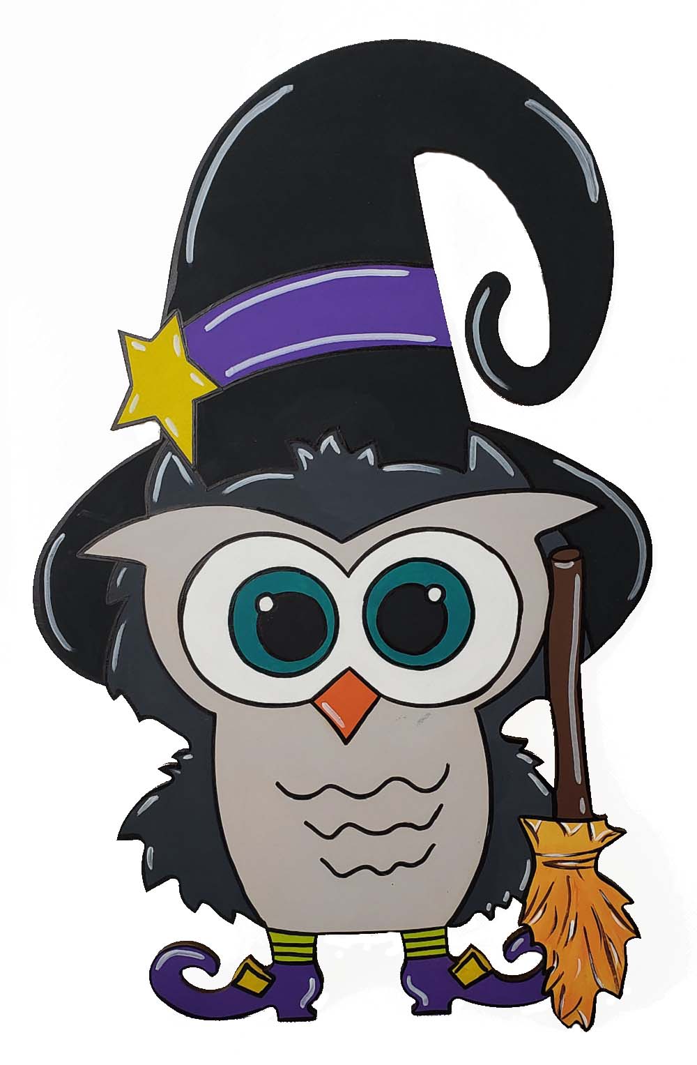 Design By Line Owl MDF Cutout Goggles-Wearing Owl With Wizard Hat And Broom - Unfinished For DIY