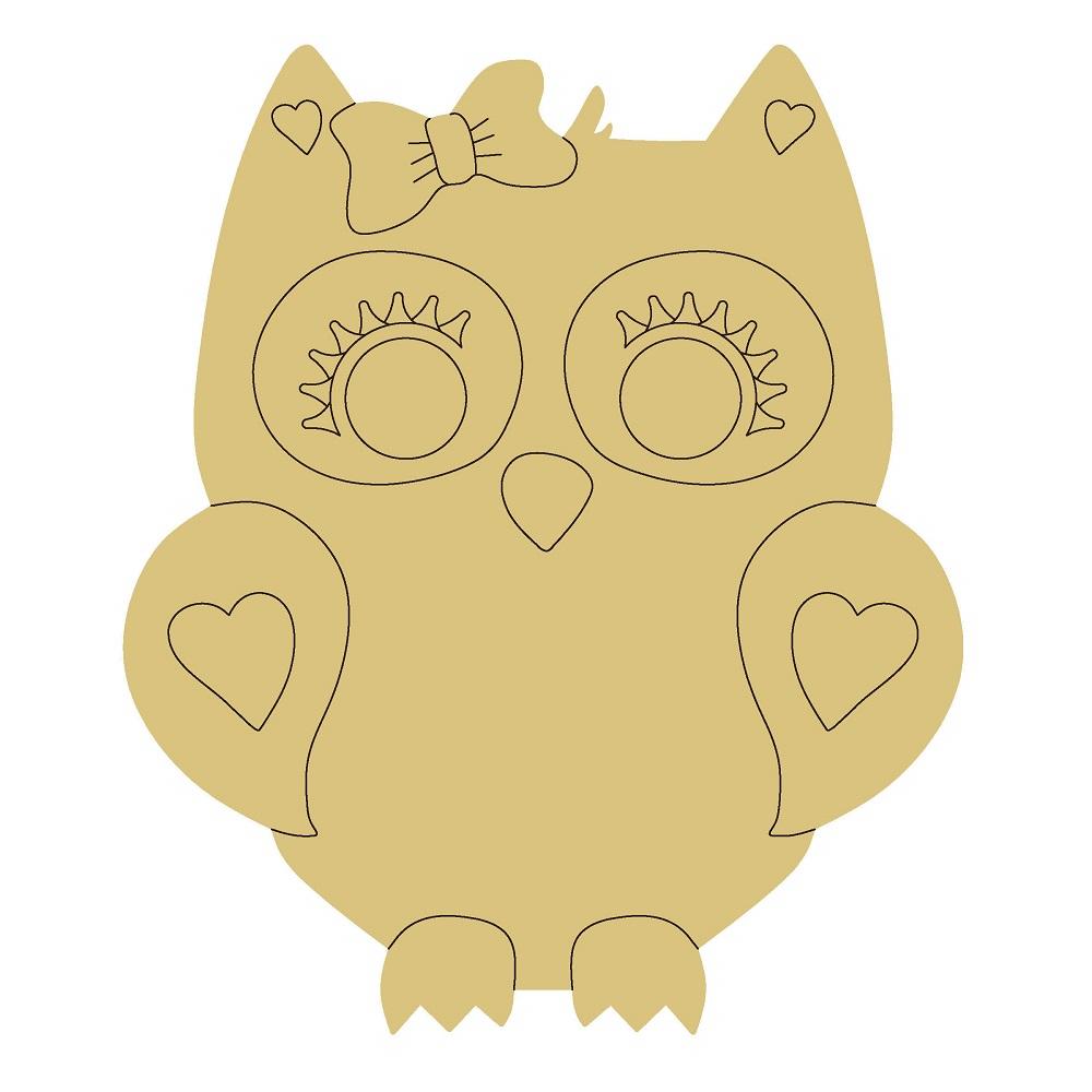 Design By Line Owl MDF Cutout  With Bow And Heart Accents - Unfinished For DIY