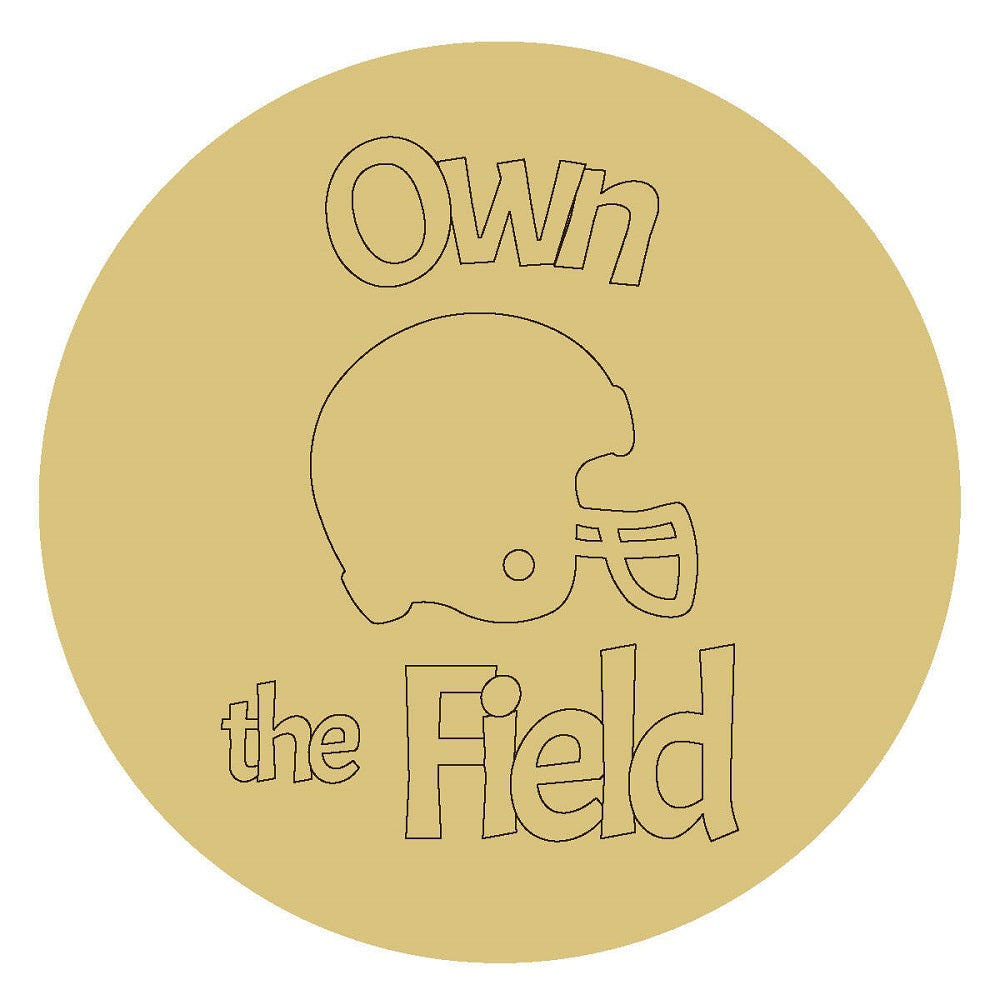 Design By Line Round MDF Cutout Own The Field Football Helmet - Unfinished For DIY