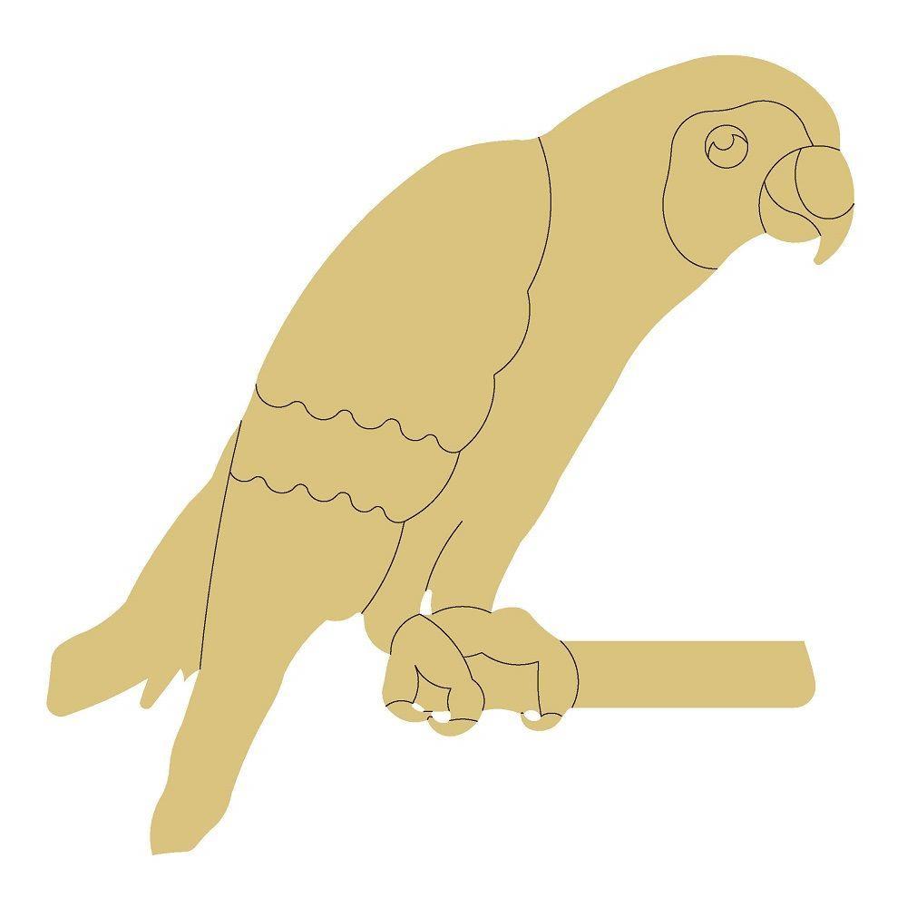 Design By Line Parrot MDF Cutout Perched On Branch - Unfinished For DIY