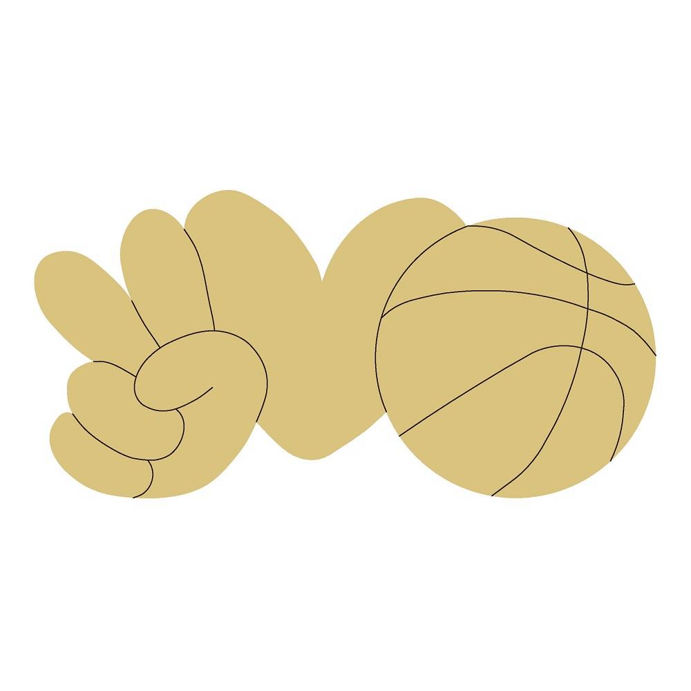 Design By Line Heart Hand MDF Cutout Peace Love Basketball - Unfinished For DIY