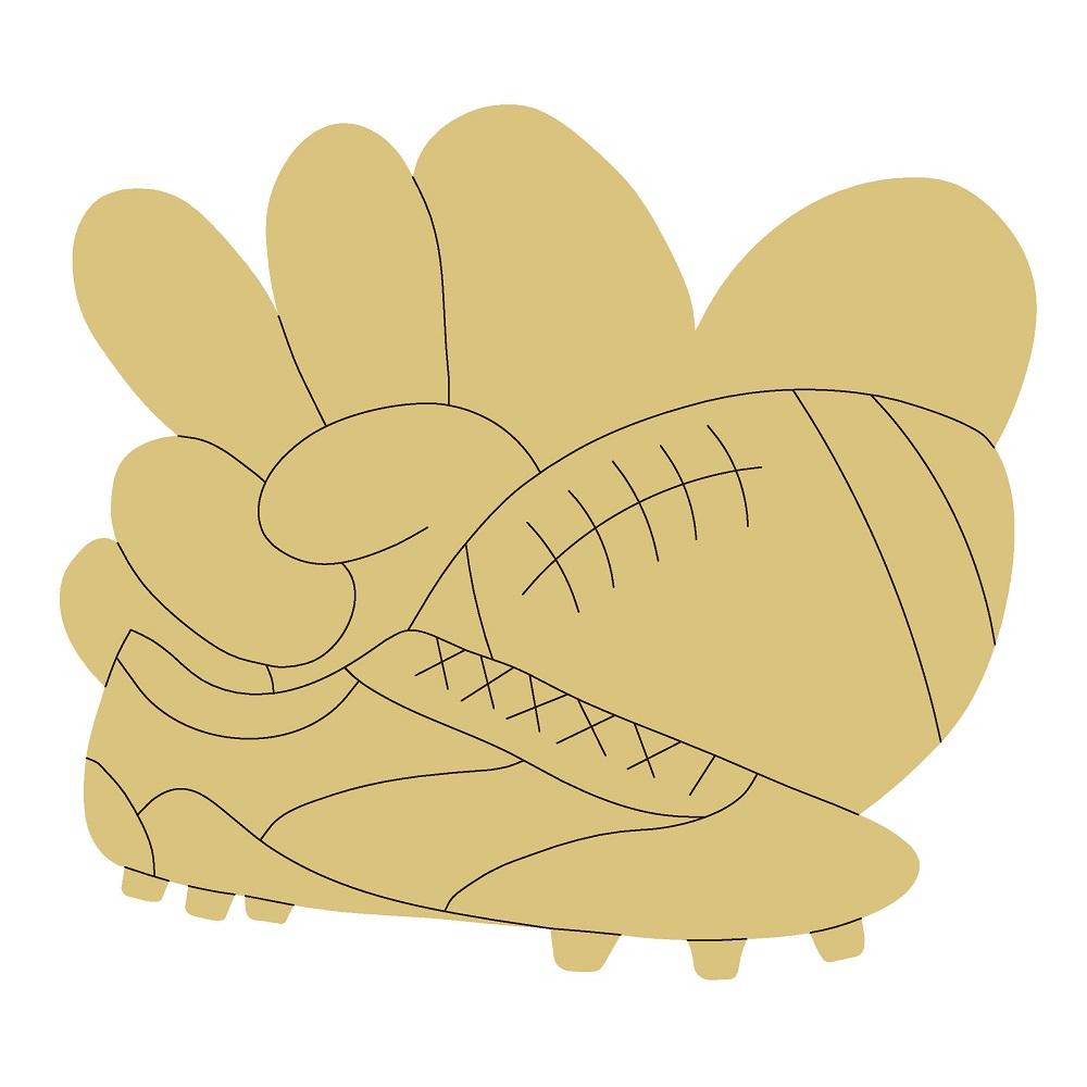 Design By Line Heart  MDF Cutout Peace Love Football With Shoe Right Facing - Unfinished For DIY