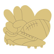 Design By Line Heart  MDF Cutout Peace Love Football With Shoe Right Facing - Unfinished For DIY