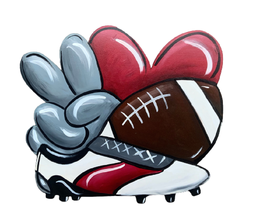 Design By Line Heart  MDF Cutout Peace Love Football With Shoe Right Facing - Unfinished For DIY