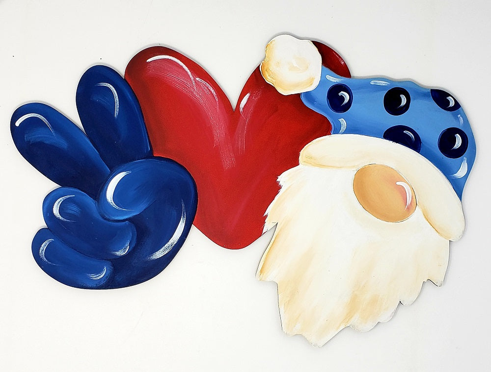 Design By Line Heart Silhouette MDF Cutout - Peace Sign Gnome - Unfinished For DIY
