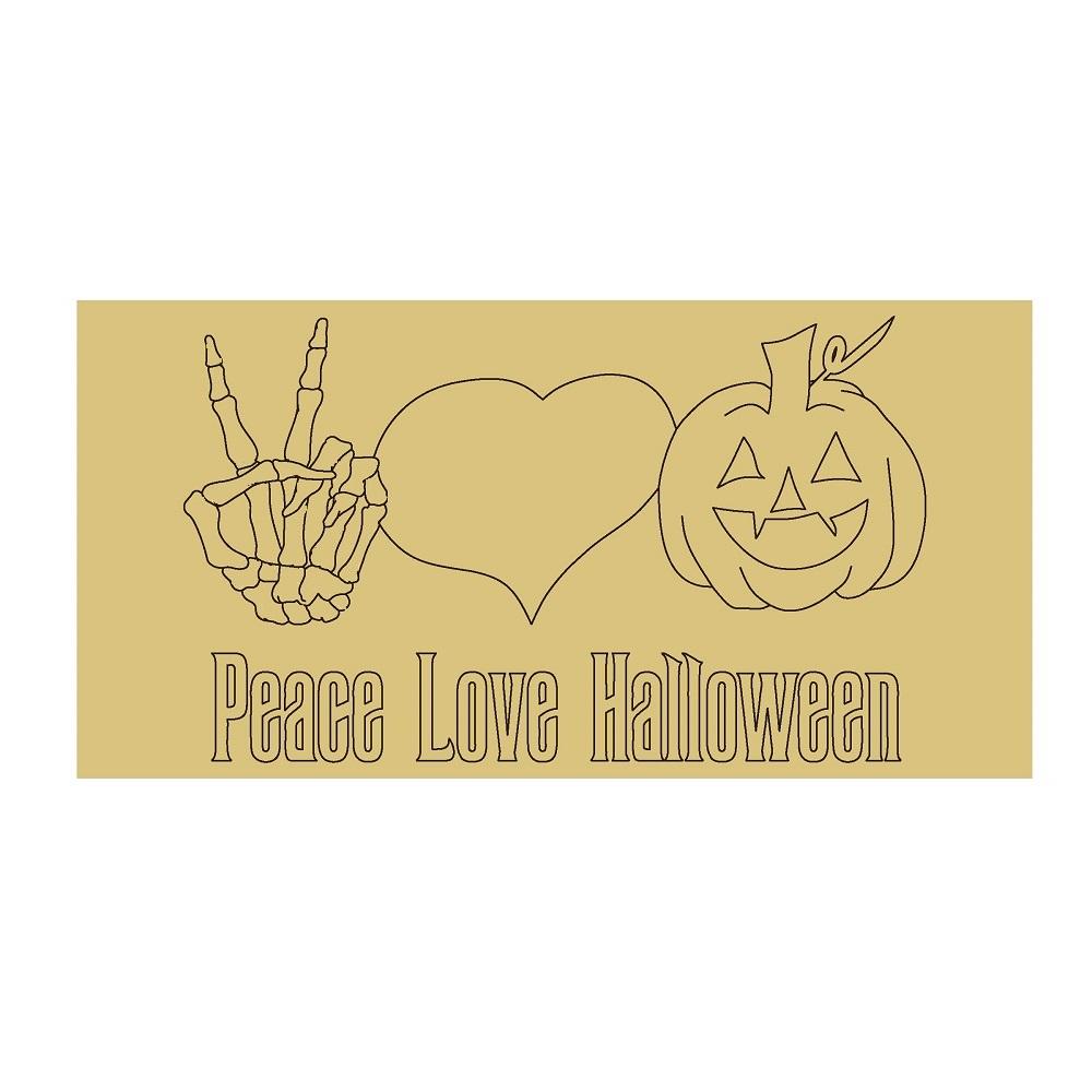 Design By Line Rectangle MDF Cutout Peace Love Halloween Skeleton Hand Heart Pumpkin - Unfinished For DIY