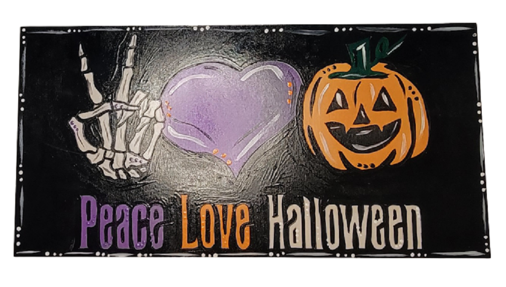 Design By Line Rectangle MDF Cutout Peace Love Halloween Skeleton Hand Heart Pumpkin - Unfinished For DIY