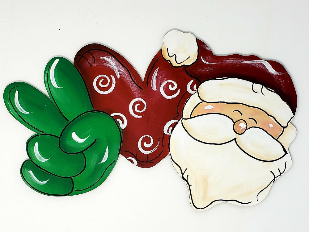 Design By Line Heart MDF Cutout Peace Love Santa Silhouette - Unfinished For DIY