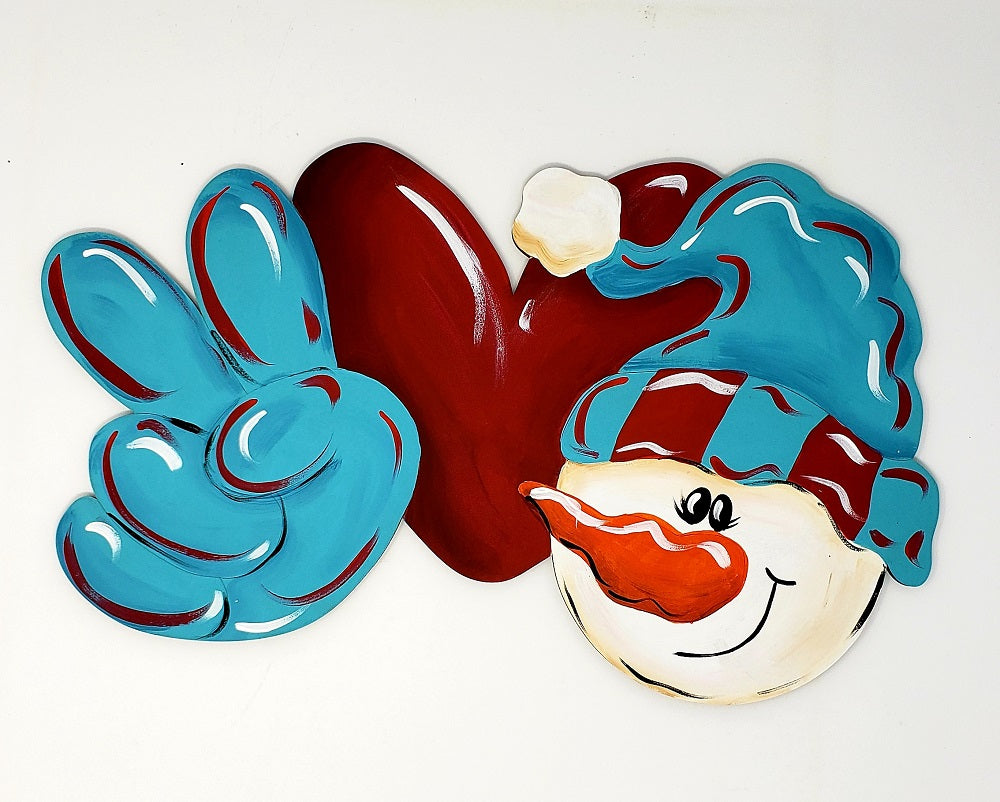 Design By Line Heart MDF Cutout Peace Love Snowman - Unfinished For DIY