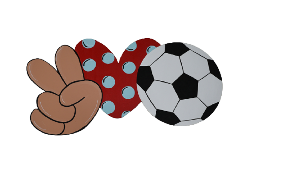 Design By Line Heart Hand MDF Cutout Peace Love Soccer - Unfinished For DIY