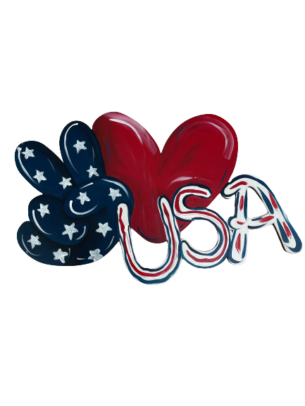 Design By Line Heart MDF Cutout Peace Love USA - Unfinished For DIY