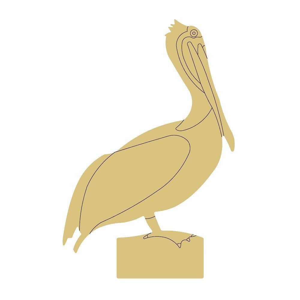 Design By Line Pelican MDF Cutout Perched Silhouette On Base - Unfinished For DIY