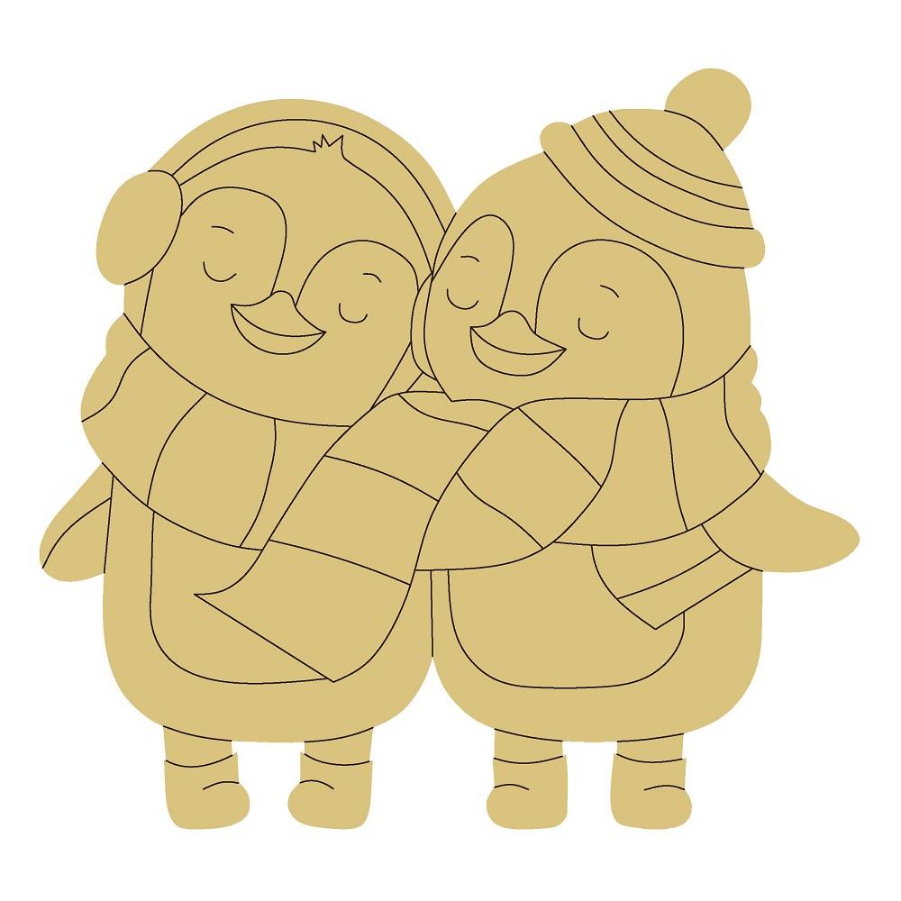 Design By Line Penguin Duo MDF Cutout Hugging With Scarves - Unfinished For DIY