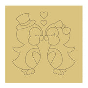 Design By Line Penguin Couple MDF Cutout Kissing With Top Hat And Bow Hearts - Unfinished For DIY